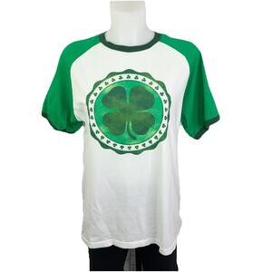 Lucky Tee White St. Patrick's Day Four Leaf Clover Raglan T-Shirt Unisex Medium
